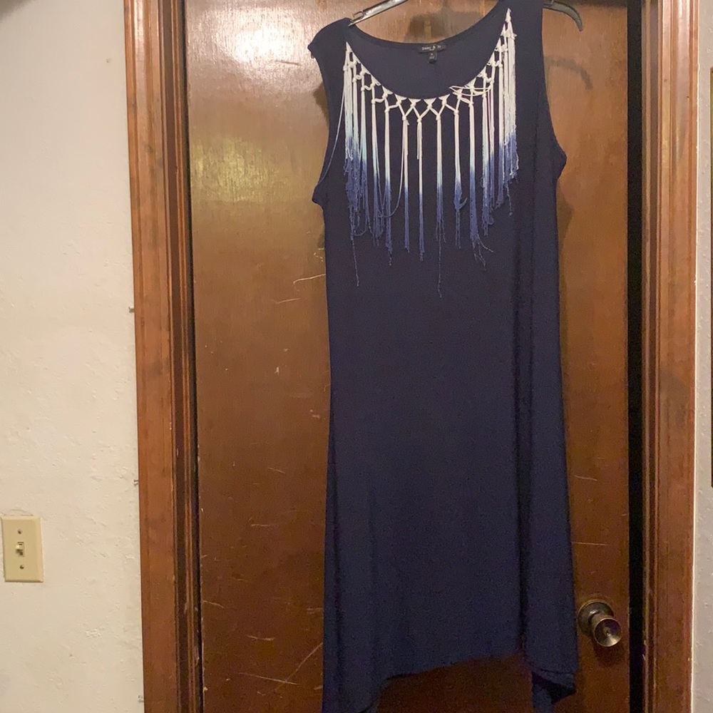 Long navy sleeveless dress